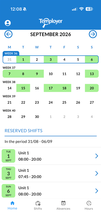 Temployer Core mobile shift view