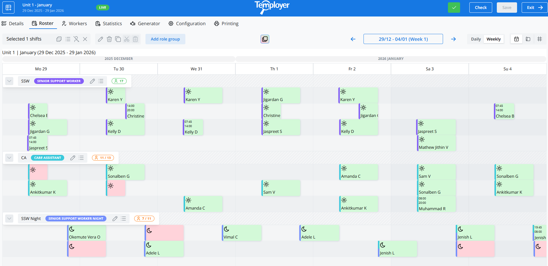 Temployer Core and eRoster integration view